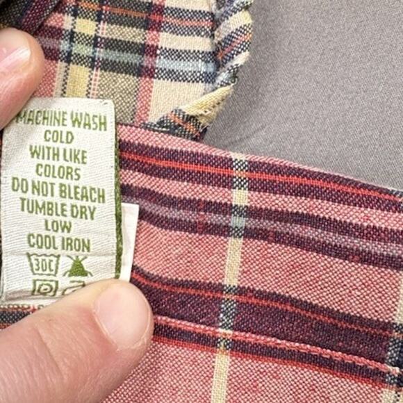 Orvis Linen Blend Button Up Shirt Mens Large Plaid Roll Up Long Sleeves Fishing - Picture 5 of 7